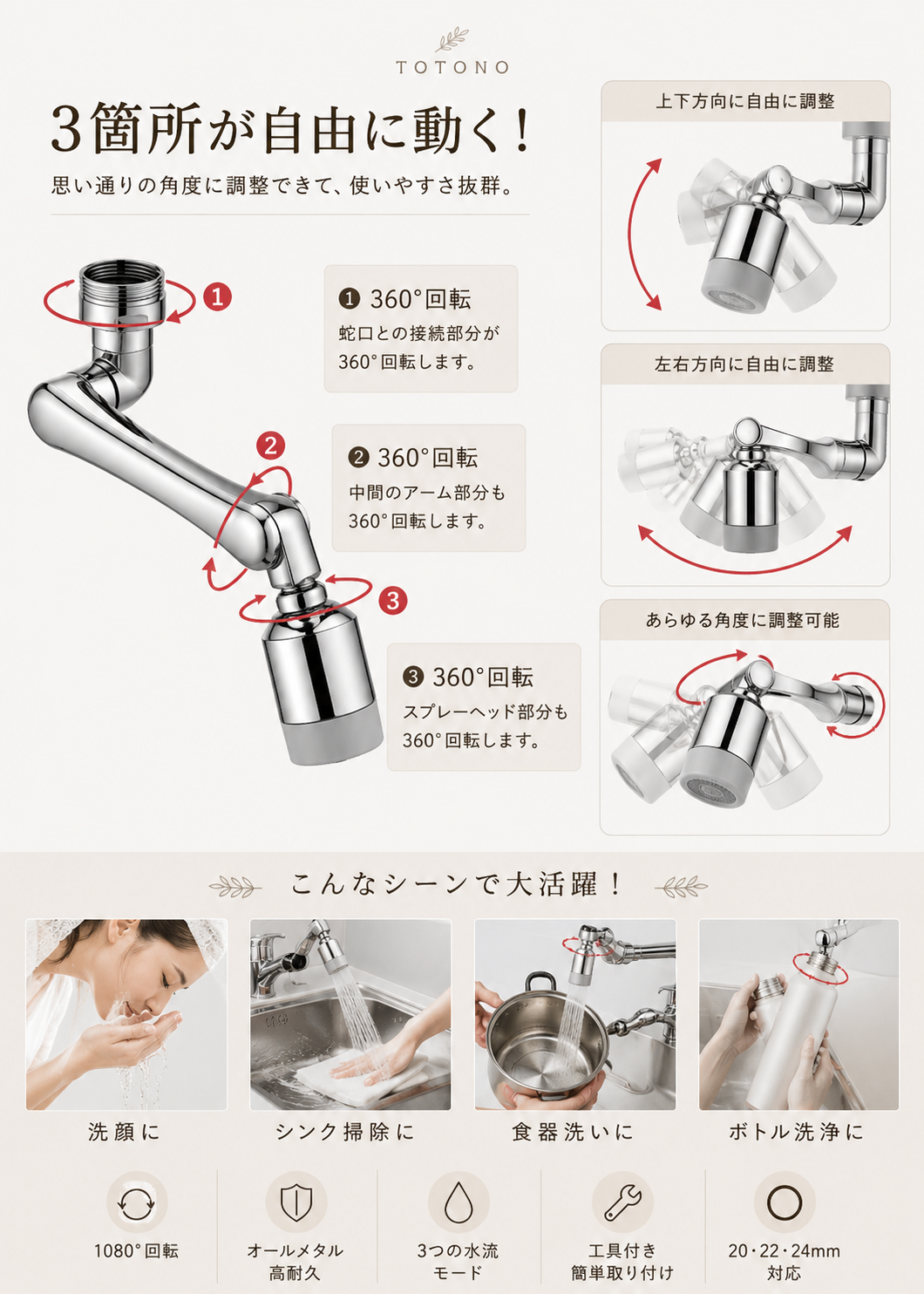 1080°マルチ蛇口ヘッド